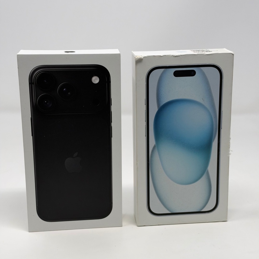 Apple iPhone 18 Pro Black and iPhone 15 Blue Boxes BOX ONLY Lot of 2 No Phones